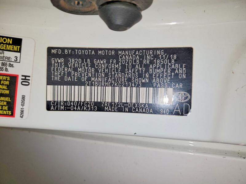 Продажа на аукционе авто 2019 Toyota Corolla, vin: 2T1BURHE7KC213473, номер лота: 56878096