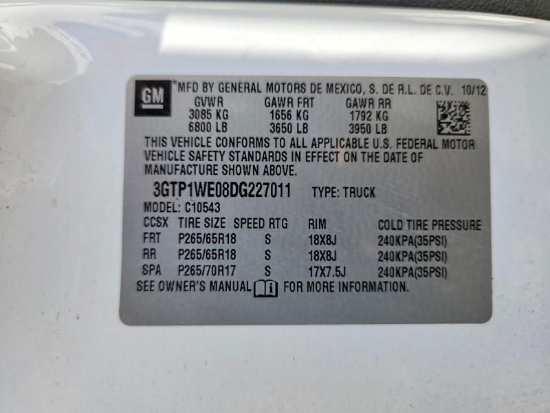 57742646 :رقم المزاد ، 3GTP1WE08DG227011 vin ، 2013 Gmc Sierra مزاد بيع