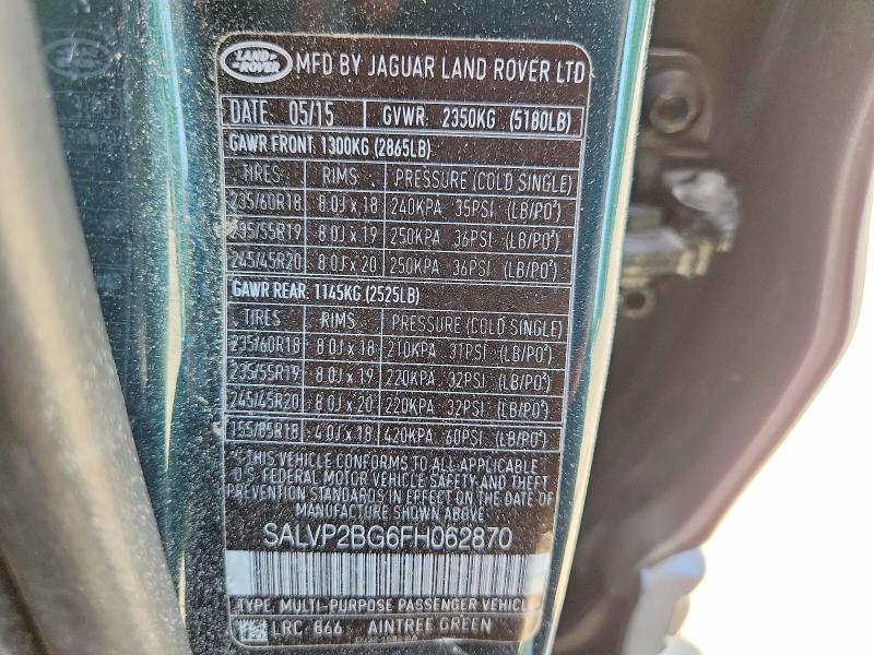 Продаж на аукціоні авто 2015 Land Rover Range Rover Evoque, vin: SALVP2BG6FH062870, номер лоту: 59144776