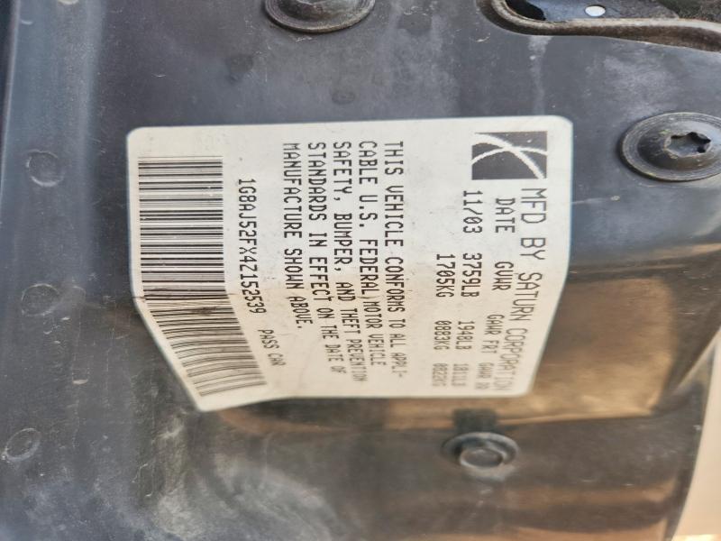 2004 Saturn Ion მანქანა იყიდება აუქციონზე, vin: 1G8AJ52FX4Z152539, აუქციონის ნომერი: 57574306