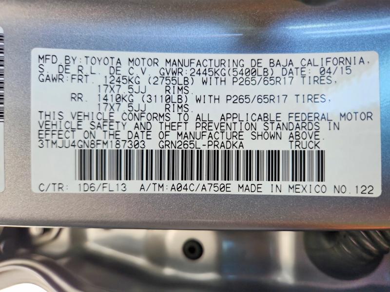 2015 Toyota Tacoma მანქანა იყიდება აუქციონზე, vin: 3TMJU4GN8FM187303, აუქციონის ნომერი: 56545036