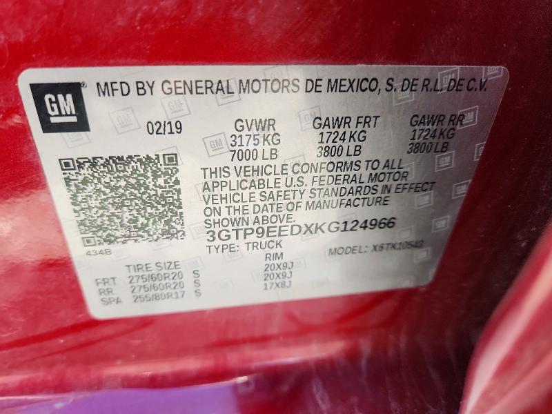 Продажа на аукционе авто 2019 Gmc Sierra, vin: 3GTP9EEDXKG124966, номер лота: 56930126