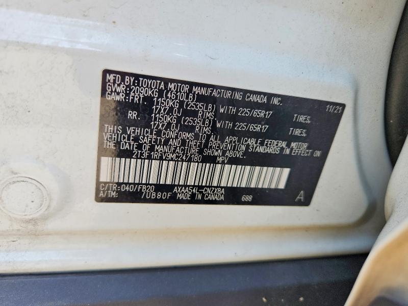 Aukcja sprzedaży 2021 Toyota Rav4, vin: 2T3F1RFV9MC247180, numer aukcji: 55715496