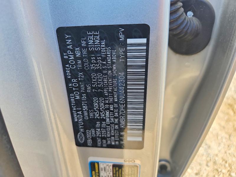 57410206 :رقم المزاد ، KM8R7DHE6NU442304 vin ، 2022 Hyundai Palisade مزاد بيع