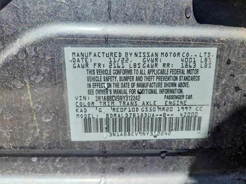 2022 Nissan Sentra მანქანა იყიდება აუქციონზე, vin: 3N1AB8CV9NY312242, აუქციონის ნომერი: 55600476
