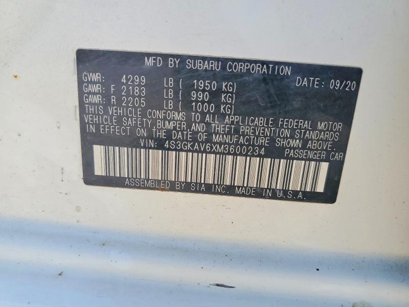 Aukcja sprzedaży 2021 Subaru Impreza, vin: 4S3GKAV6XM3600234, numer aukcji: 56134536