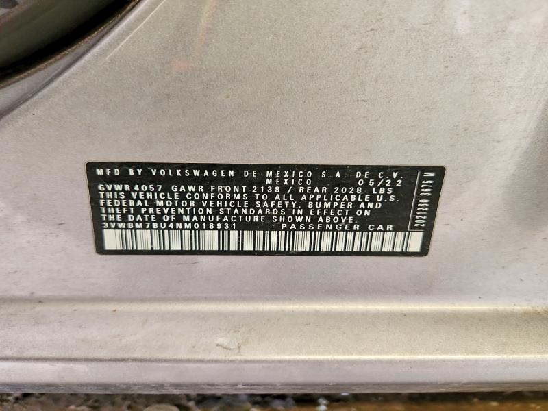 Продажа на аукционе авто 2022 Volkswagen Jetta, vin: 3VWBM7BU4NM018931, номер лота: 57835536