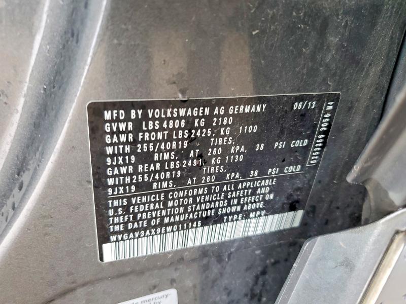 2014 Volkswagen Tiguan მანქანა იყიდება აუქციონზე, vin: WVGAV3AX9EW011145, აუქციონის ნომერი: 57598386