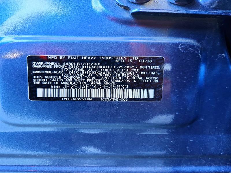 Продажа на аукционе авто 2016 Subaru Forester, vin: JF2SJAFC4GH545869, номер лота: 59058416