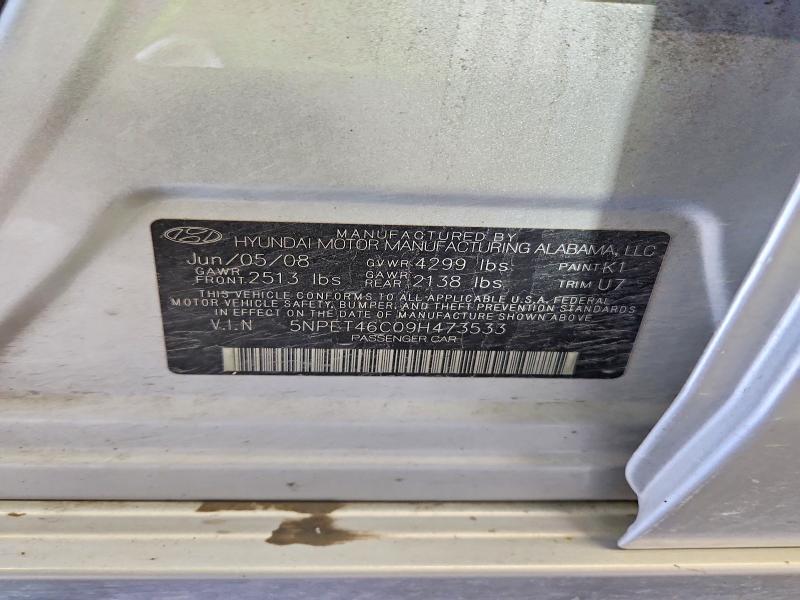 2009 Hyundai Sonata მანქანა იყიდება აუქციონზე, vin: 5NPET46C09H473533, აუქციონის ნომერი: 57582096