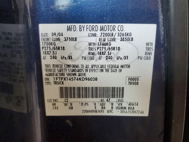56606146 :رقم المزاد ، 1FTPX14574KD96038 vin ، 2004 Ford F150 مزاد بيع