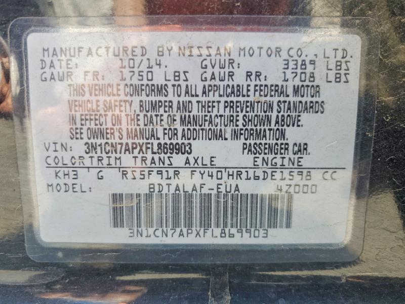 Продажа на аукционе авто 2015 Nissan Versa, vin: 3N1CN7APXFL869903, номер лота: 85623375