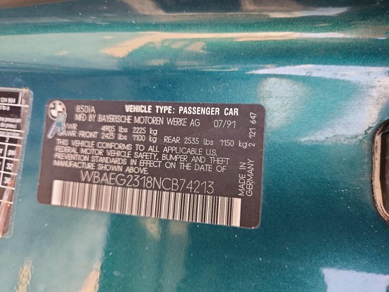 1992 Bmw 850 მანქანა იყიდება აუქციონზე, vin: WBAEG2318NCB74213, აუქციონის ნომერი: 59386696