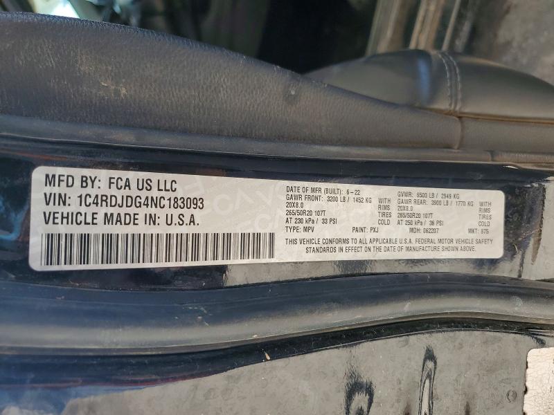 Продажа на аукционе авто 2022 Dodge Durango, vin: 1C4RDJDG4NC183093, номер лота: 59288636