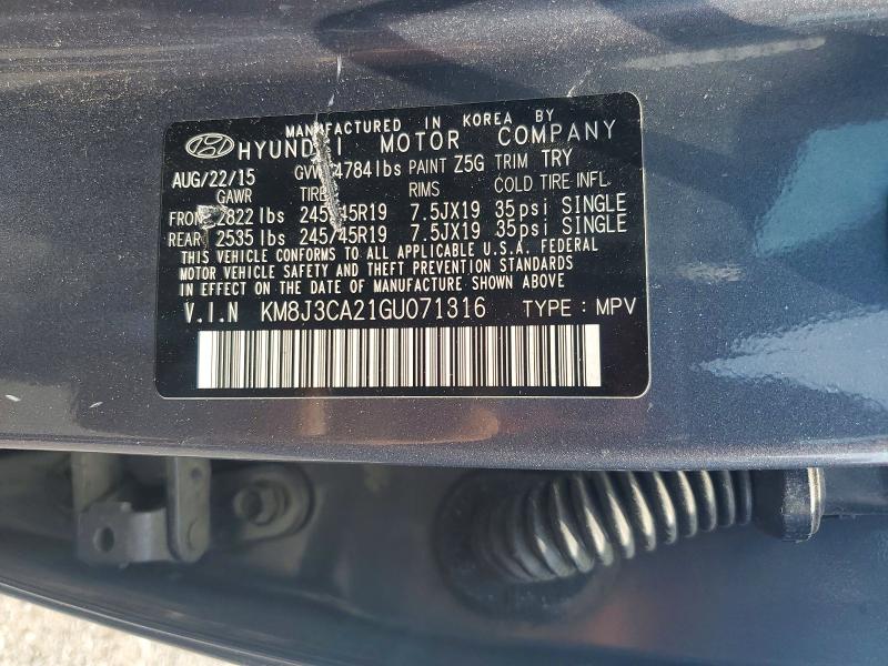 2016 Hyundai Tucson მანქანა იყიდება აუქციონზე, vin: KM8J3CA21GU071316, აუქციონის ნომერი: 56934086