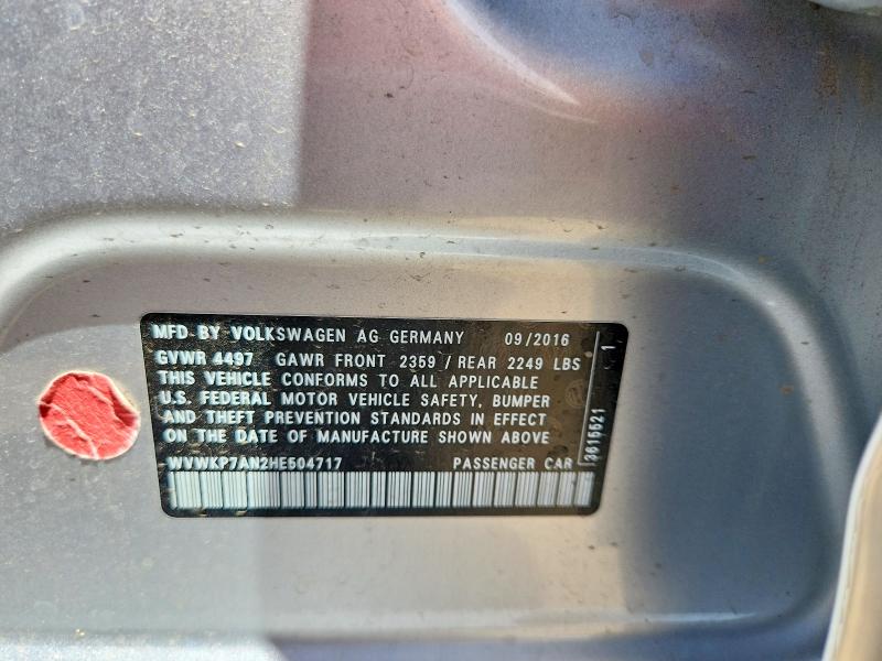 56090256 :رقم المزاد ، WVWKP7AN2HE504717 vin ، 2017 Volkswagen Cc مزاد بيع