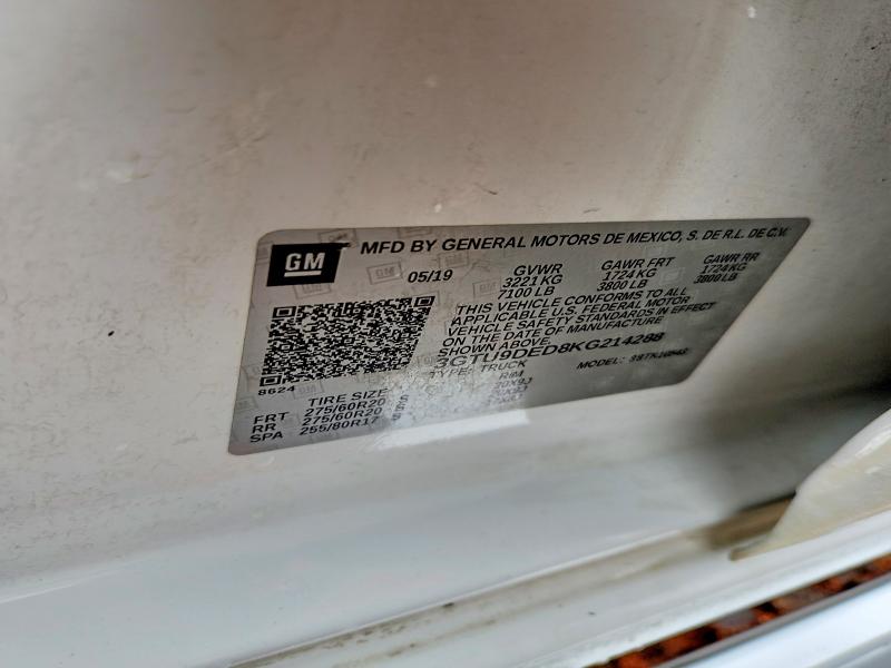 Продаж на аукціоні авто 2019 Gmc Sierra, vin: 3GTU9DED8KG214288, номер лоту: 58067526