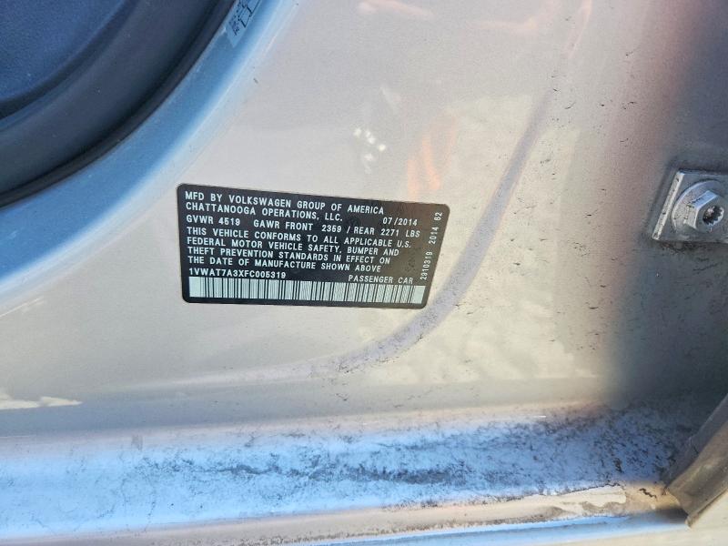 53738206 :رقم المزاد ، 1VWAT7A3XFC005319 vin ، 2015 Volkswagen Passat مزاد بيع
