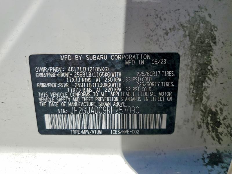 Продаж на аукціоні авто 2024 Subaru Crosstrek, vin: JF2GUADC9RH257090, номер лоту: 58693296