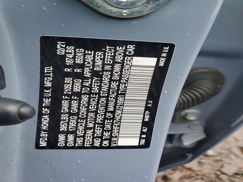 Продажа на аукционе авто 2021 Honda Civic, vin: SHHFK7H42MU216961, номер лота: 58038406