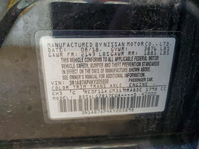 Auction sale of the 2019 Nissan Sentra, vin: 3N1AB7AP4KY205898, lot number: 57435276