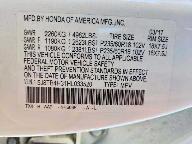 2017 Acura Rdx მანქანა იყიდება აუქციონზე, vin: 5J8TB4H31HL033520, აუქციონის ნომერი: 56293946