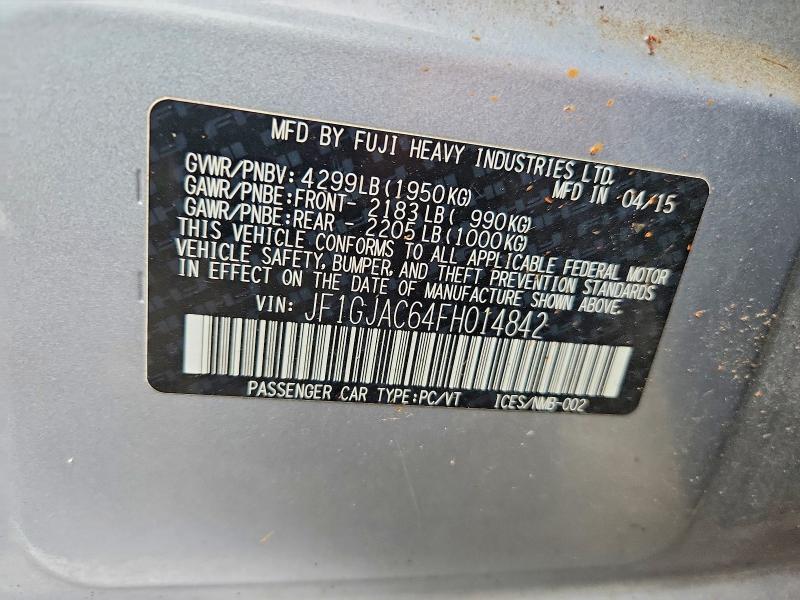 Продажа на аукционе авто 2015 Subaru Impreza, vin: JF1GJAC64FH014842, номер лота: 57897156