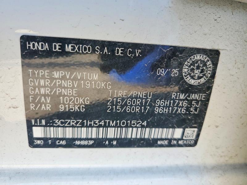 Aukcja sprzedaży 2026 Honda Hr-v, vin: 3CZRZ1H34TM101524, numer aukcji: 55222116