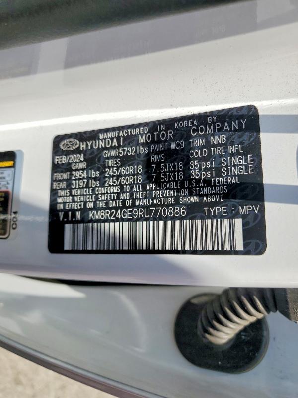 2024 Hyundai Palisade მანქანა იყიდება აუქციონზე, vin: KM8R24GE9RU770886, აუქციონის ნომერი: 57958156