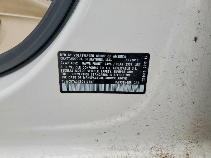 Aukcja sprzedaży 2014 Volkswagen Passat, vin: 1VWCN7A3XEC013387, numer aukcji: 58773126