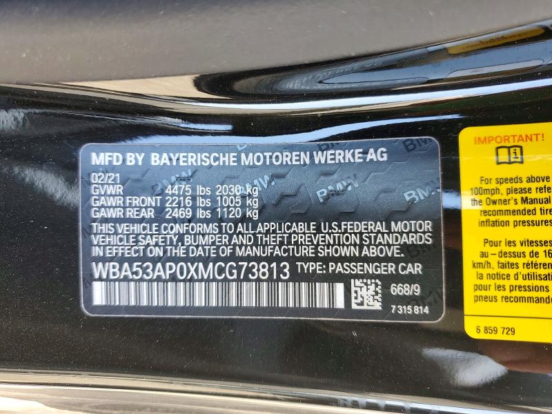 Aukcja sprzedaży 2021 Bmw 430i, vin: WBA53AP0XMCG73813, numer aukcji: 56467336