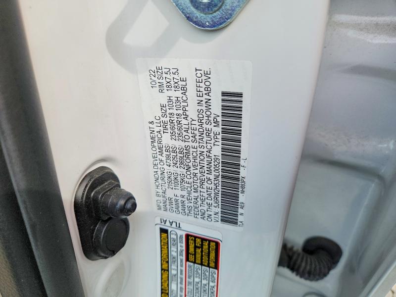 2022 Honda Cr-v მანქანა იყიდება აუქციონზე, vin: 5J6RW2H53NL005291, აუქციონის ნომერი: 56944516