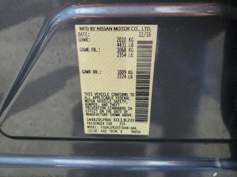 2017 Nissan Leaf მანქანა იყიდება აუქციონზე, vin: 1N4BZ0CP8HC301820, აუქციონის ნომერი: 56703516
