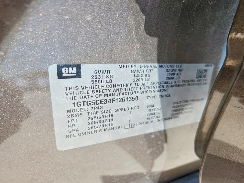 2015 Gmc Canyon მანქანა იყიდება აუქციონზე, vin: 1GTG5CE34F1261350, აუქციონის ნომერი: 55821116