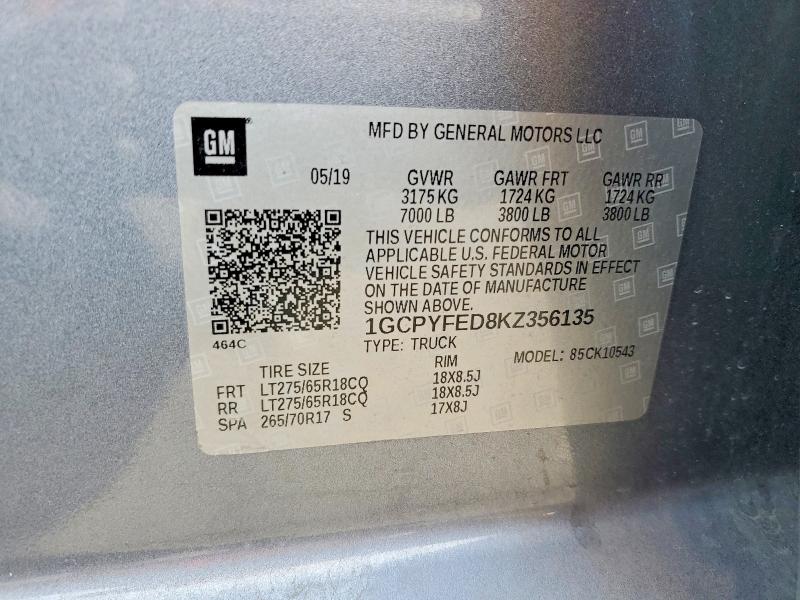 58548896 :رقم المزاد ، 1GCPYFED8KZ356135 vin ، 2019 Chevrolet Silverado مزاد بيع