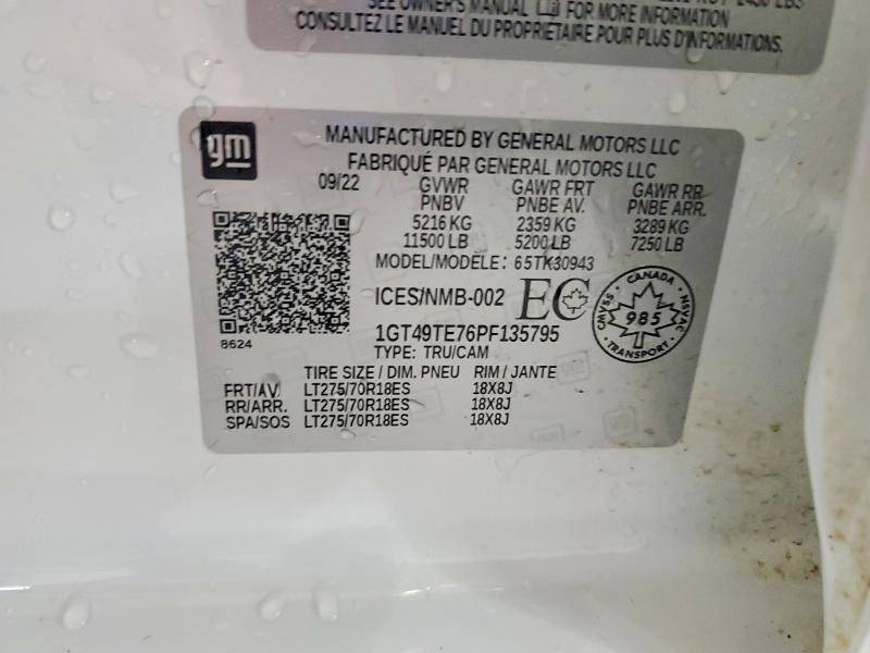 57252636 :رقم المزاد ، 1GT49TE76PF135795 vin ، 2023 Gmc Sierra مزاد بيع