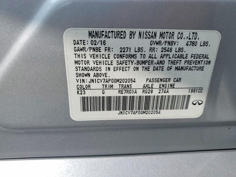 Aukcja sprzedaży 2016 Infiniti Q50, vin: JN1CV7AP0GM202054, numer aukcji: 55958036