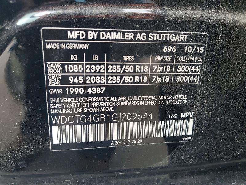 Aukcja sprzedaży 2016 Mercedes-benz Gla, vin: WDCTG4GB1GJ209544, numer aukcji: 56981526