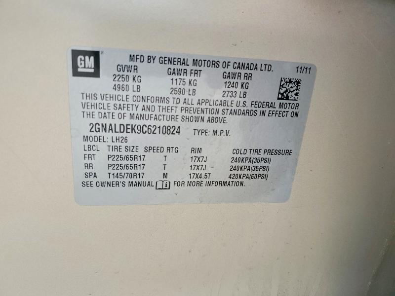 58526746 :رقم المزاد ، 2GNALDEK9C6210824 vin ، 2012 Chevrolet Equinox مزاد بيع