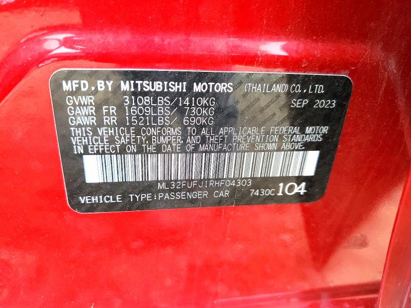 2024 Mitsubishi Mirage მანქანა იყიდება აუქციონზე, vin: ML32FUFJ1RHF04303, აუქციონის ნომერი: 57663646
