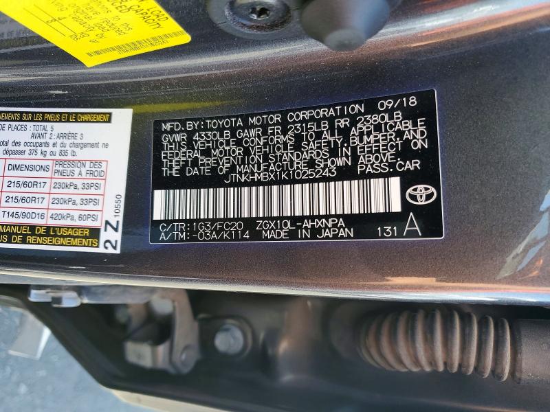 Aukcja sprzedaży 2019 Toyota C-hr, vin: JTNKHMBX1K1025243, numer aukcji: 58444686