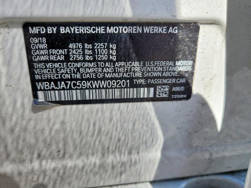 56231626 :رقم المزاد ، WBAJA7C59KWW09201 vin ، 2019 Bmw 530 مزاد بيع