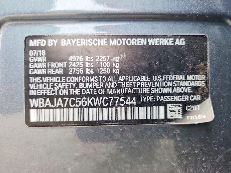 55787526 :رقم المزاد ، WBAJA7C56KWC77544 vin ، 2019 Bmw 530 مزاد بيع