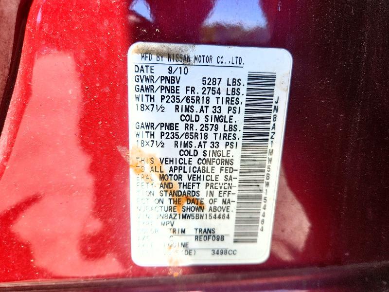 56115896 :رقم المزاد ، JN8AZ1MW5BW154464 vin ، 2011 Nissan Murano مزاد بيع