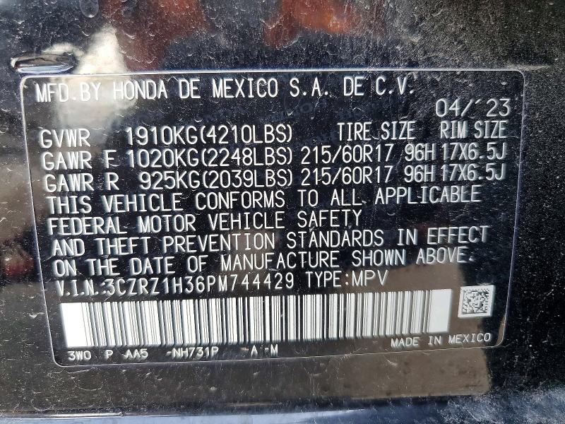 Продажа на аукционе авто 2023 Honda Hr-v, vin: 3CZRZ1H36PM744429, номер лота: 57486606