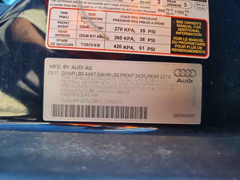 2011 Audi A3 მანქანა იყიდება აუქციონზე, vin: WAUPFAFM3BA129857, აუქციონის ნომერი: 57756826