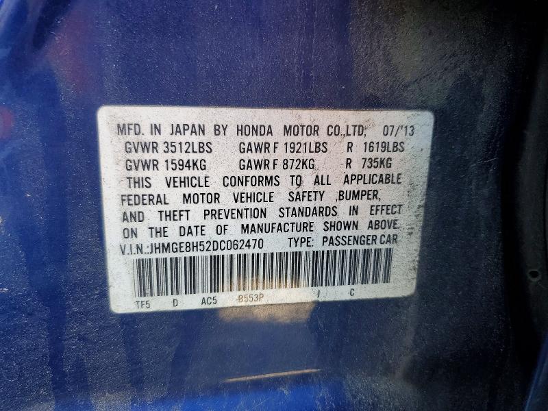 2013 Honda Fit მანქანა იყიდება აუქციონზე, vin: JHMGE8H52DC062470, აუქციონის ნომერი: 55430926