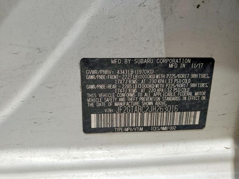Aukcja sprzedaży 2018 Subaru Crosstrek, vin: JF2GTABC2JH263016, numer aukcji: 59267236