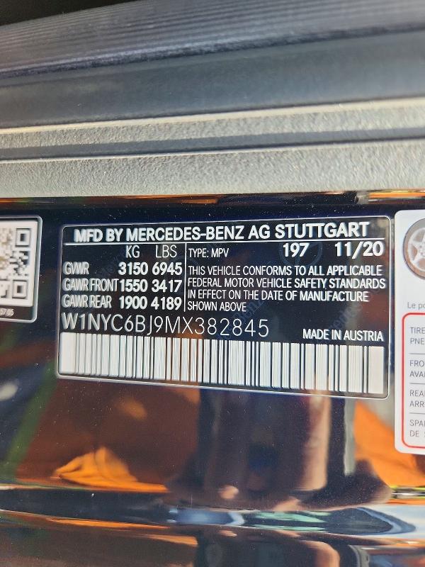 2021 Mercedes-benz G მანქანა იყიდება აუქციონზე, vin: W1NYC6BJ9MX382845, აუქციონის ნომერი: 56332726