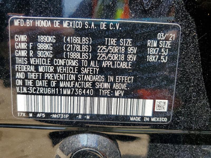 57355586 :رقم المزاد ، 3CZRU6H11MM736440 vin ، 2021 Honda Hr-v مزاد بيع